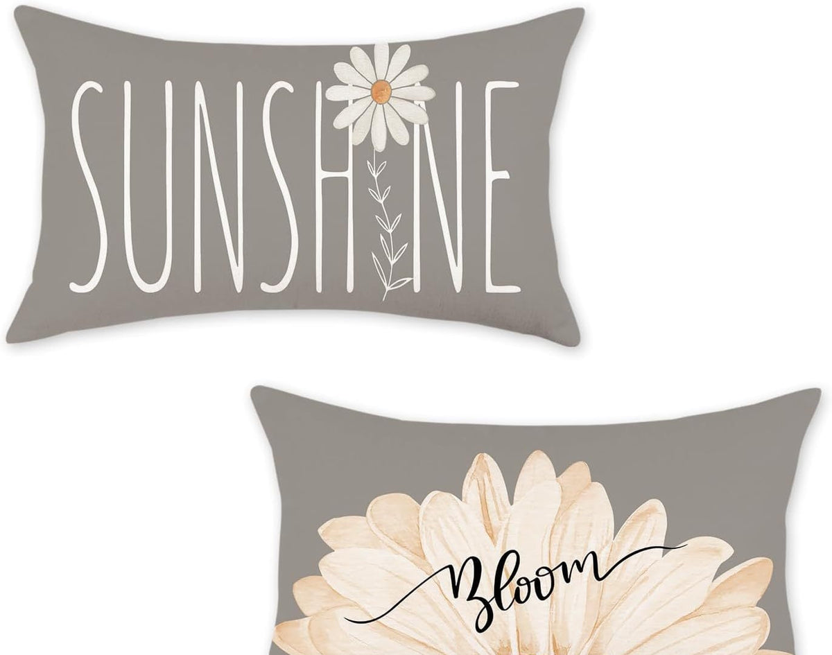 Ice Cream Flower Linen Print Lumbar Cushion Cover