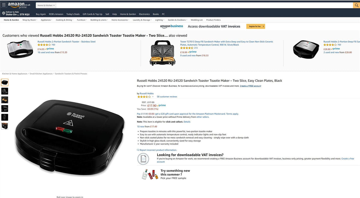 Russell Hobbs 2 Portion Sandwich Toastie Maker