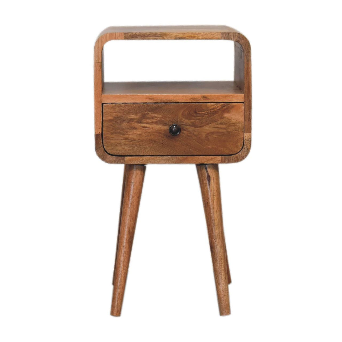 Artisan Mini Oak-ish Curved Bedside Table with Open Slot