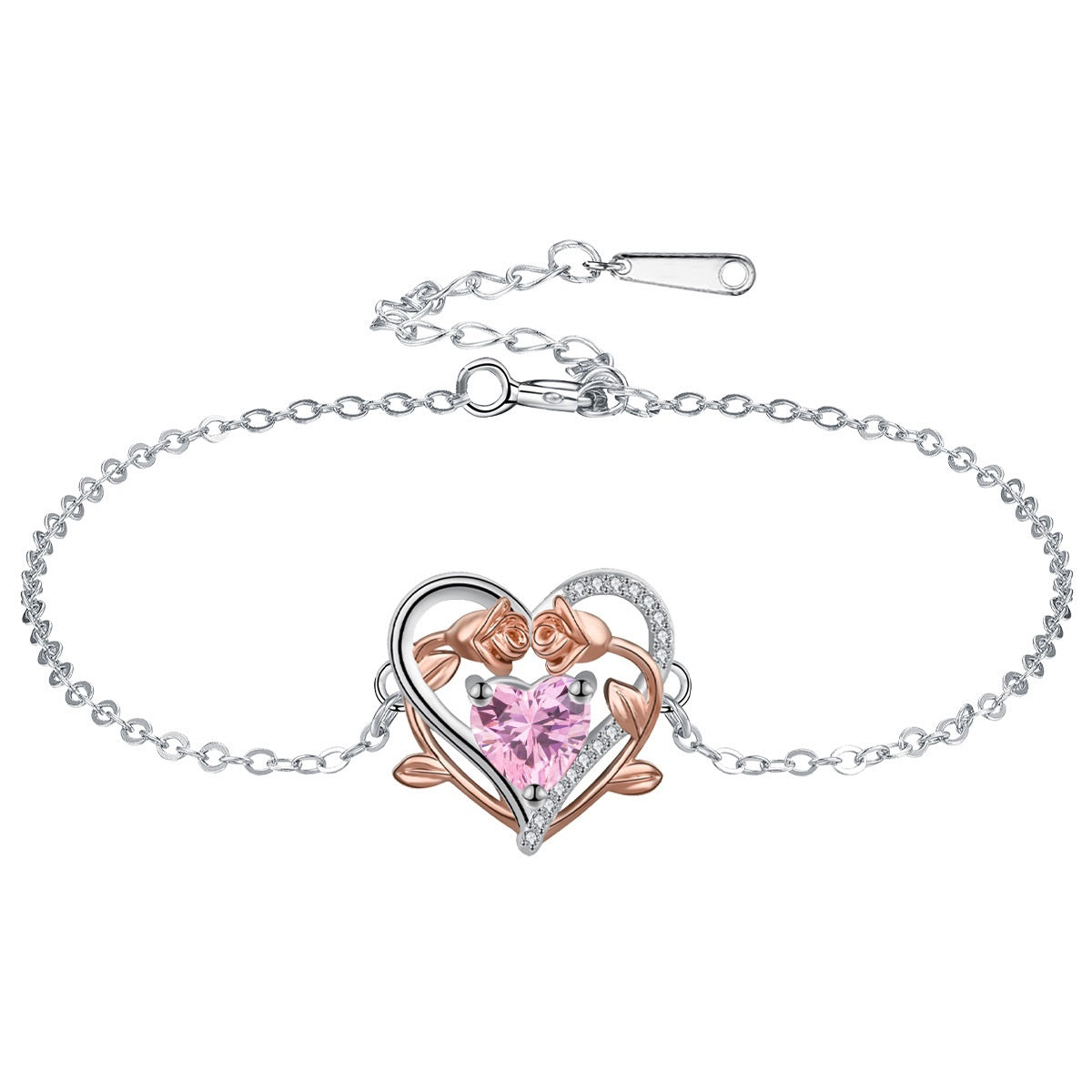 Heart-Shaped Rose Bracelet | Elegant Copper Floral Bangle
