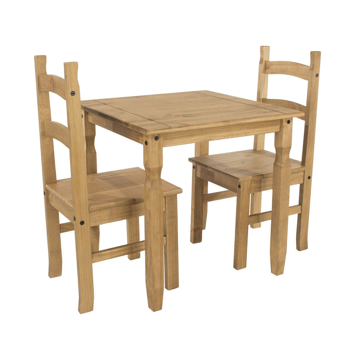Corona Antique Wax Finish Square Dining Table 2 Chair Set 750mm