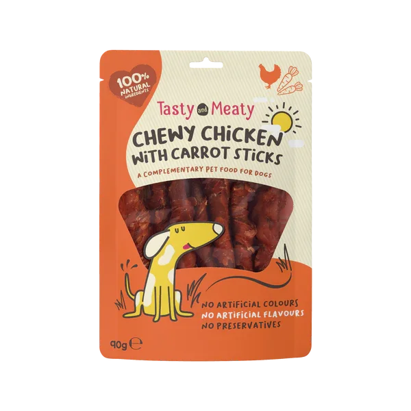 Tasty and Meaty Chewy Chicken with Carrot Sticks Dog Treat 90g - Case of 18