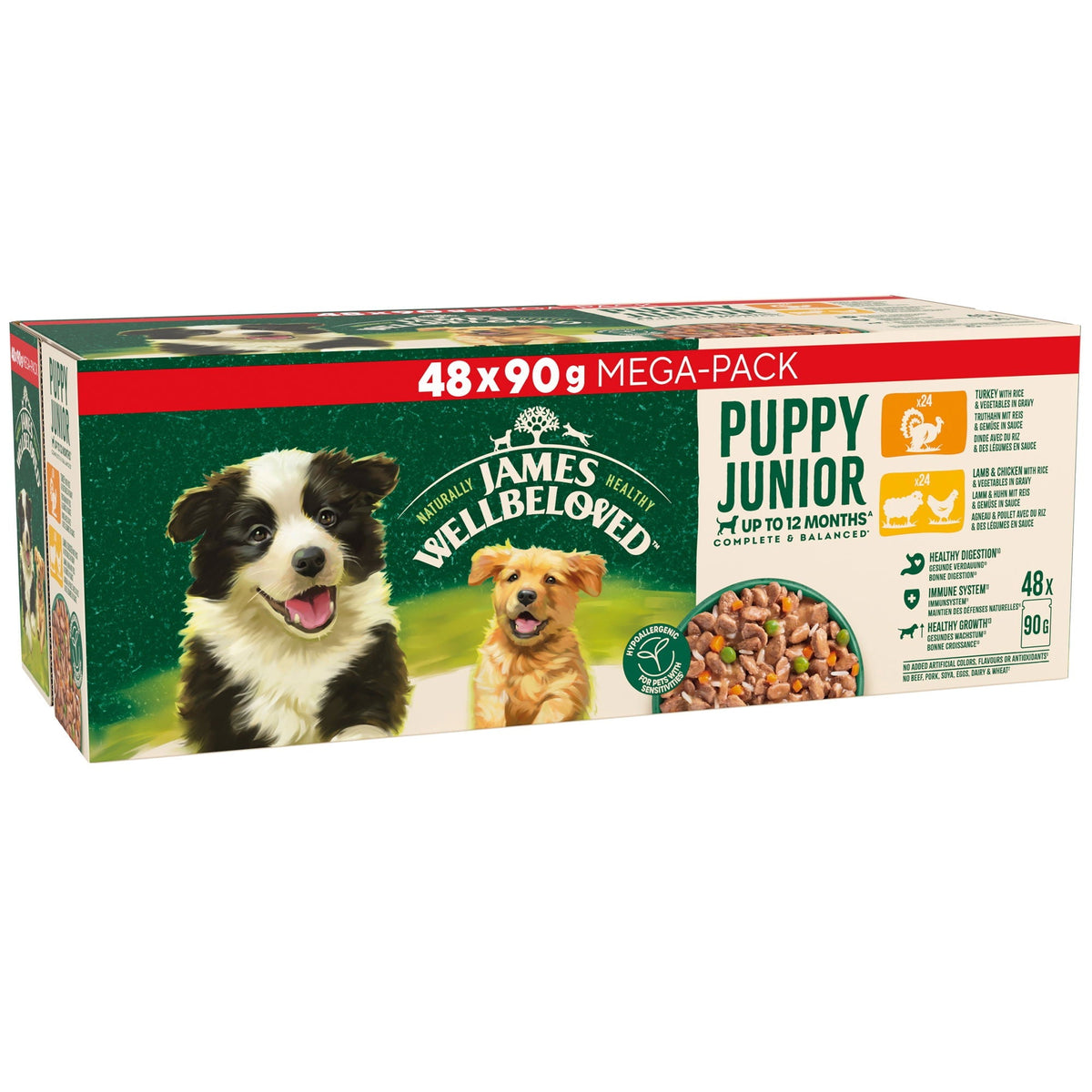 James Wellbeloved Puppy Wet Dog Food in Gravy Variety Pack Pouches 48 x 90g