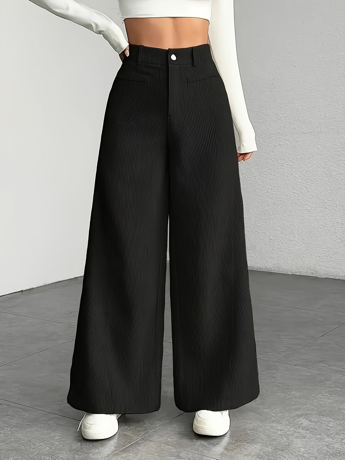 Women's High Waist Loose Drooping Slimming Solid Color Mop Wide Leg