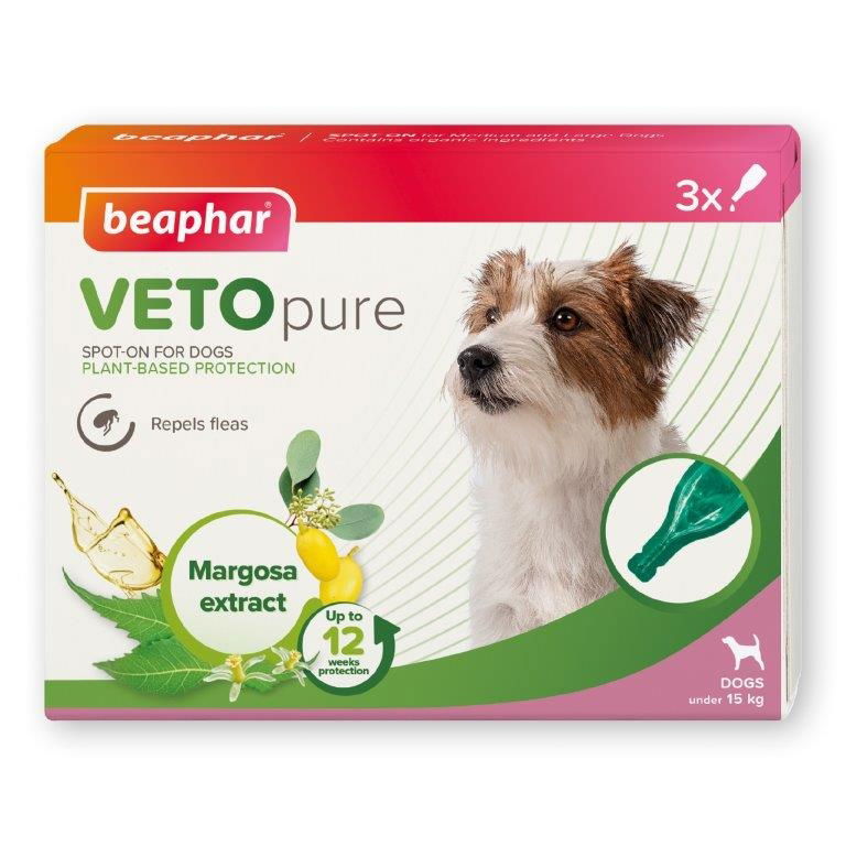 Beaphar VETOpure Plant-Based Protection Flea Spot-On for Dogs under 15kg 3 Pipettes - Case of 6
