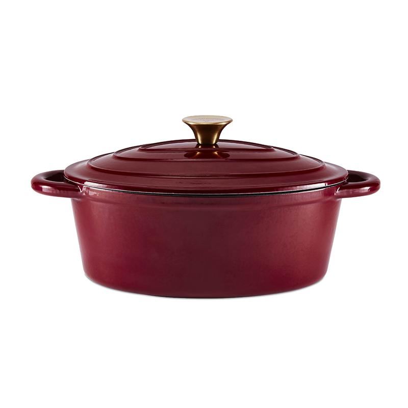 Tower Barbary & Oak Red 29cm Oval Casserole Cast Iron Pan