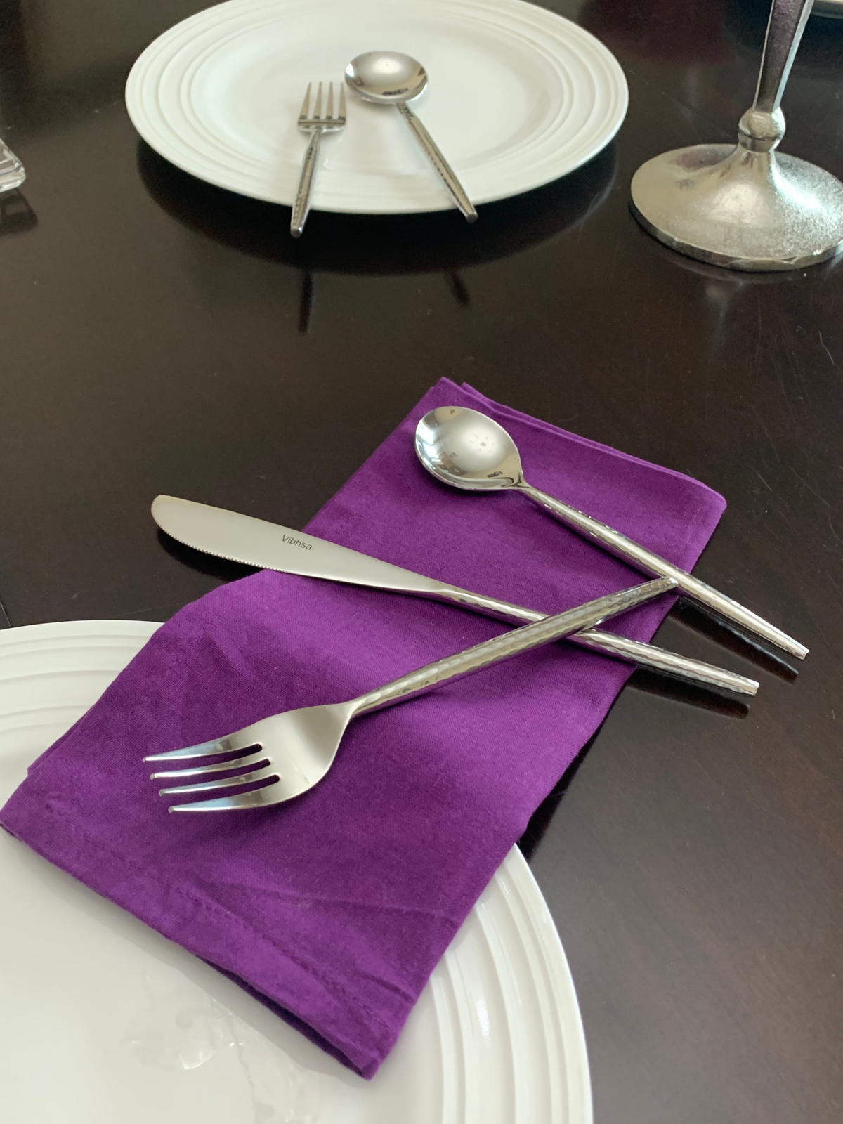Hammered Stainless Steel Flatware 18-Piece Set Dinner knives, Dinner Forks, Soup Spoons