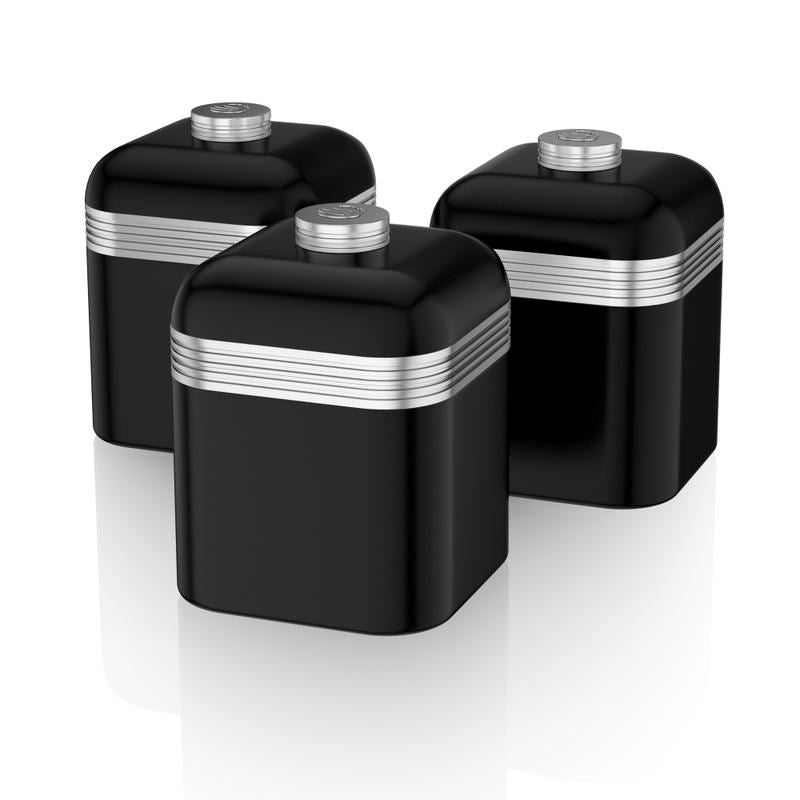 Swan Retro Sqaure Set of 3 Canisters Black