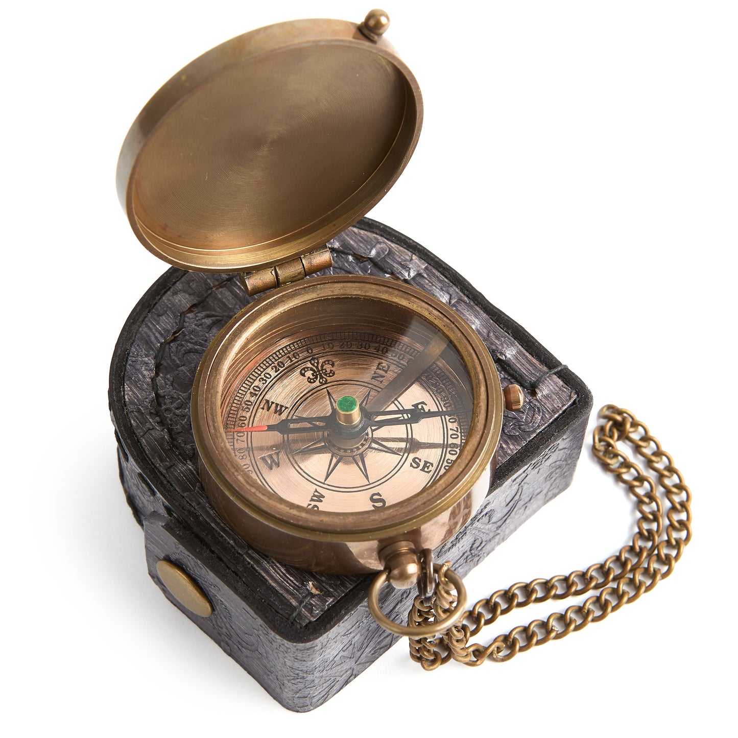 Vintage Brass Pocket Compass with Leather Pouch - Jeremiah 29:11 Engraved