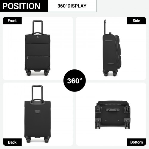 KSN2593 - 20 inch Women's Lightweight Softshell Suitcase with Spinner Wheels and Spacious Compartments - Black