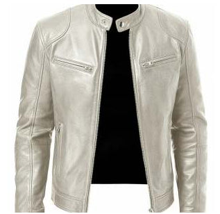 Men's Zip-up Cardigan PU Leather Jacket Fashion Pockets Stand Collar Short Tops Clothing