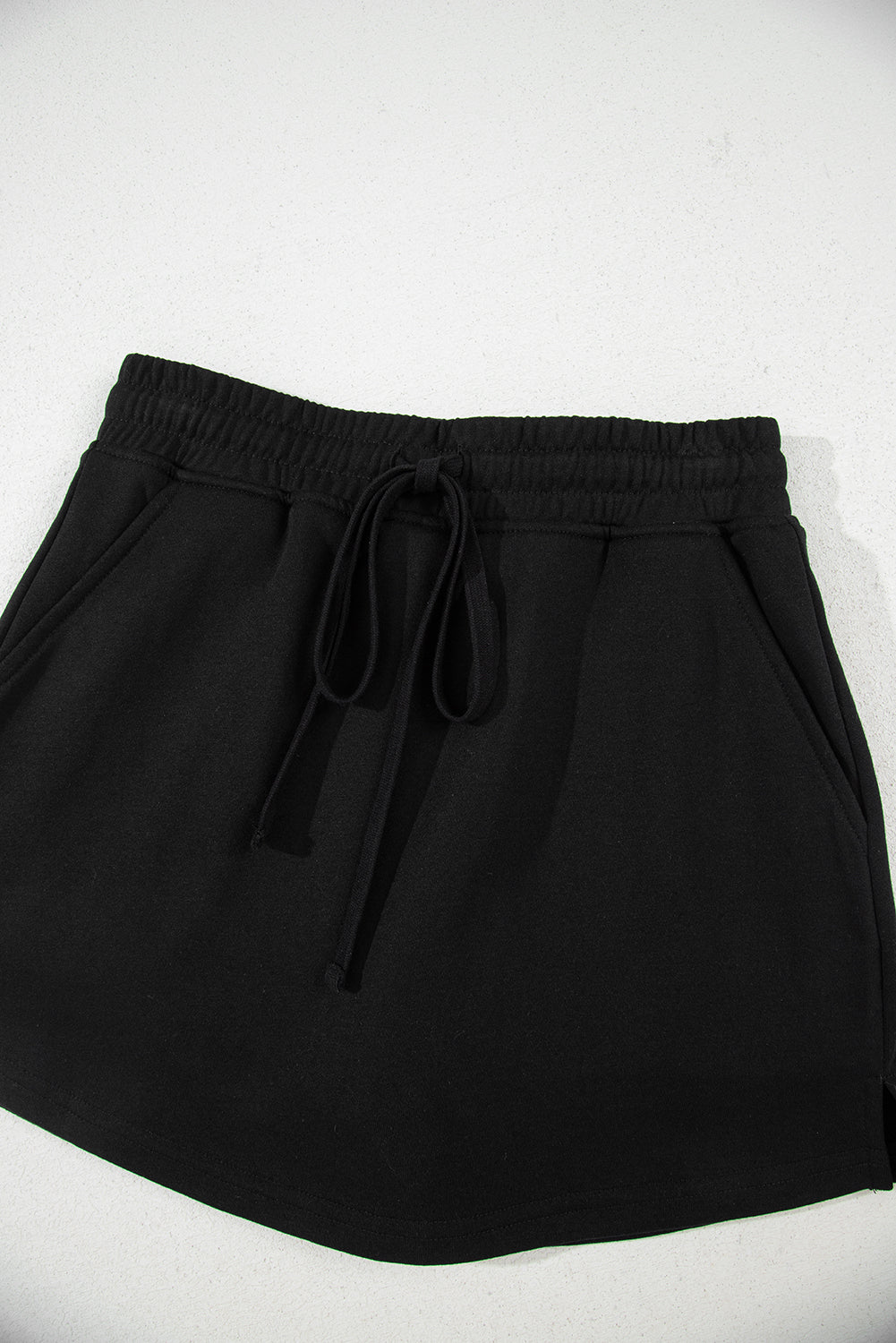 Black French Terry Drawstring Mini Skort with Pockets