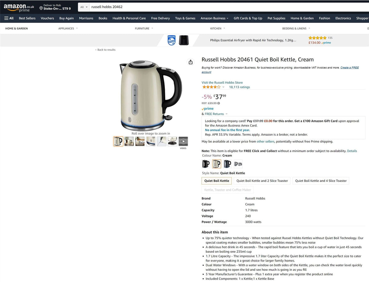 Russell Hobbs Quiet Boil Cordless Kettle Cream