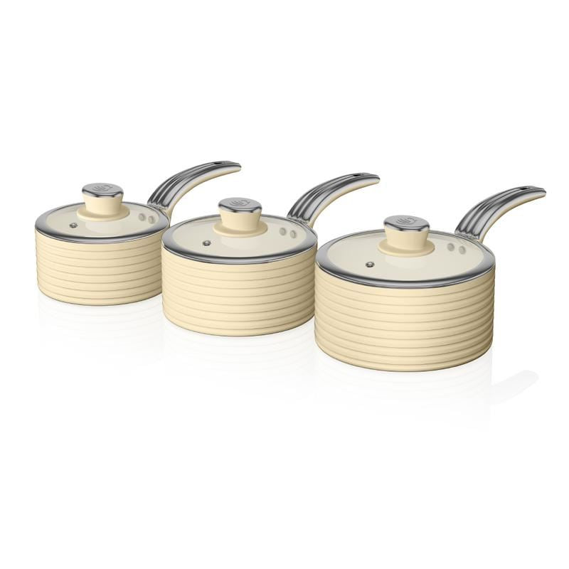 Swan Retro 3 Piece Saucepan Set Cream