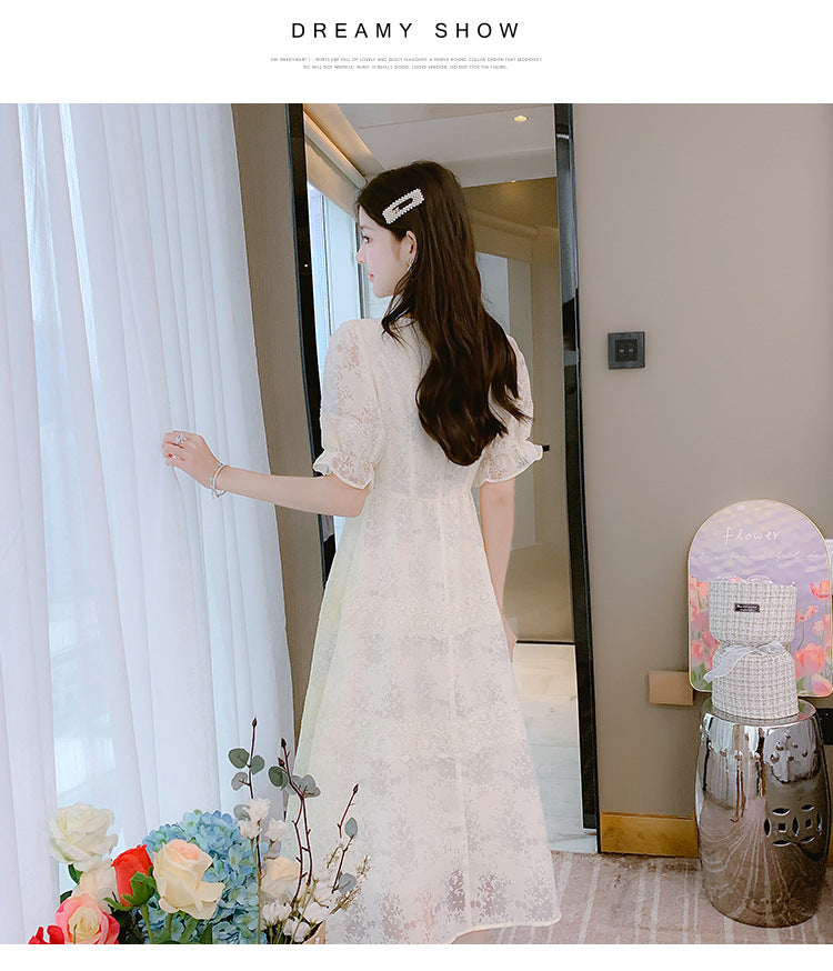 French Retro Women Summer New Lace V-neck Dress