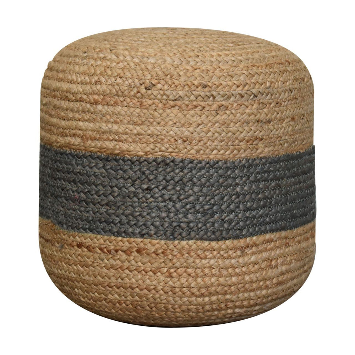 Artisan Jute Pouffe with Green Band