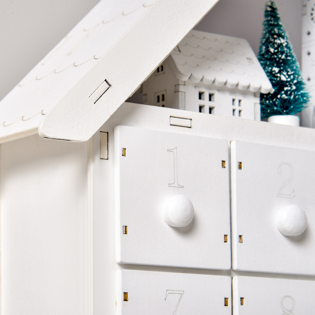 24-Drawer Christmas Advent Calendar Wooden Light-Up Countdown White