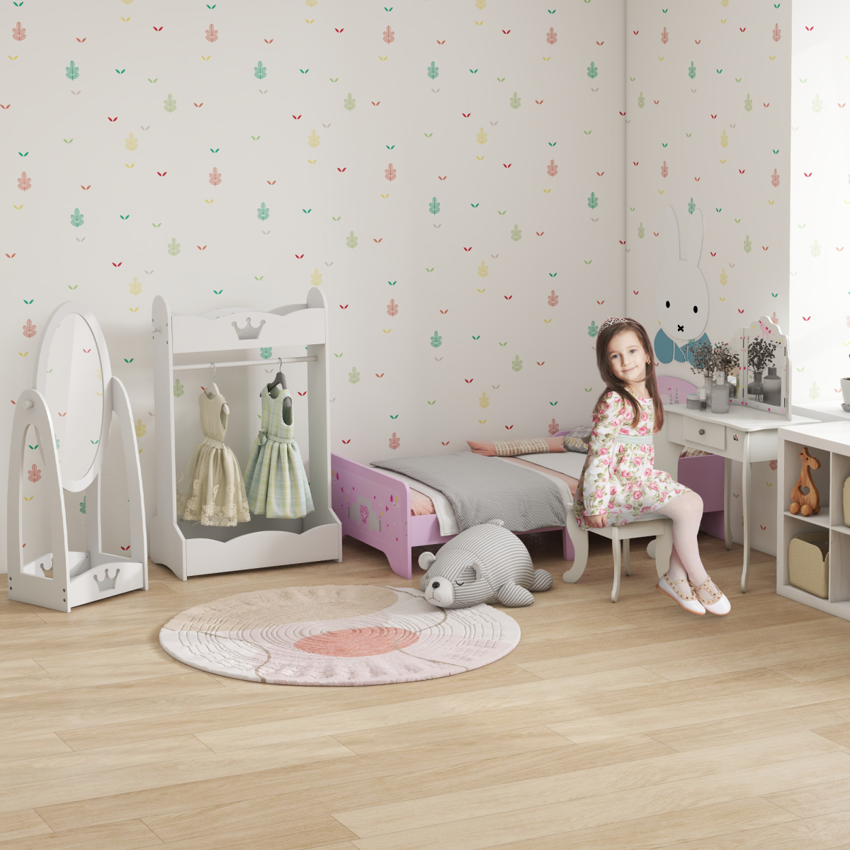 Free Standing Dressing Mirror Kids with Storage For 3- 8 Years Old