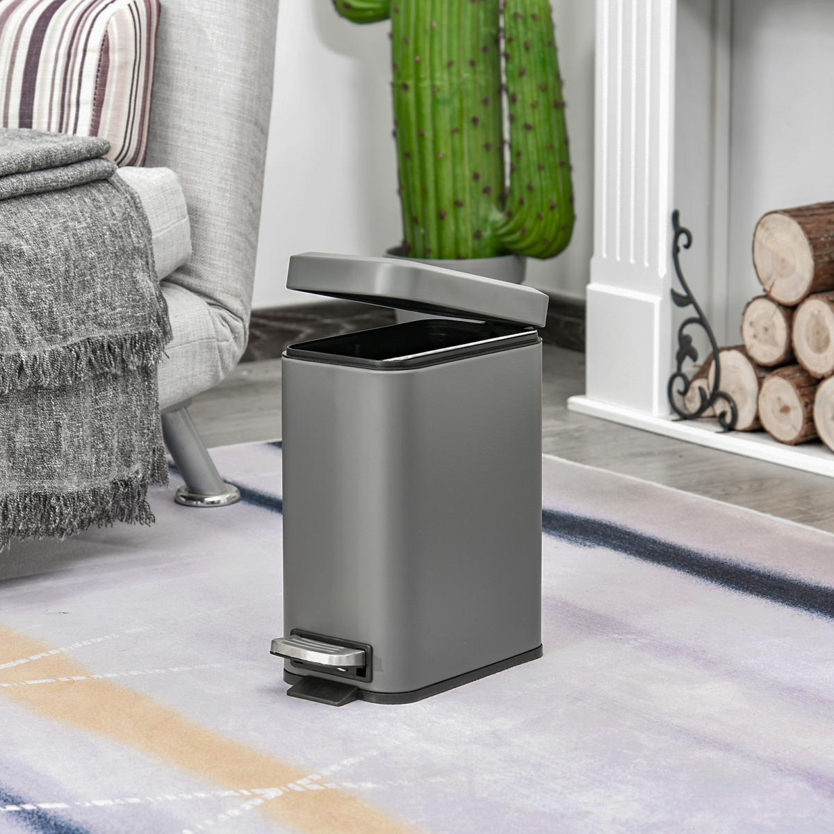 5L Steel Step Trash Can with Quiet-Closed Lid, Silent and Gentle Open,