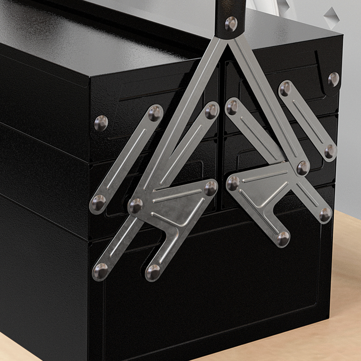 DURHAND 3 Tier Metal Toolbox with 5 Tray Carry Handle 56cmx20cmx34cm Black