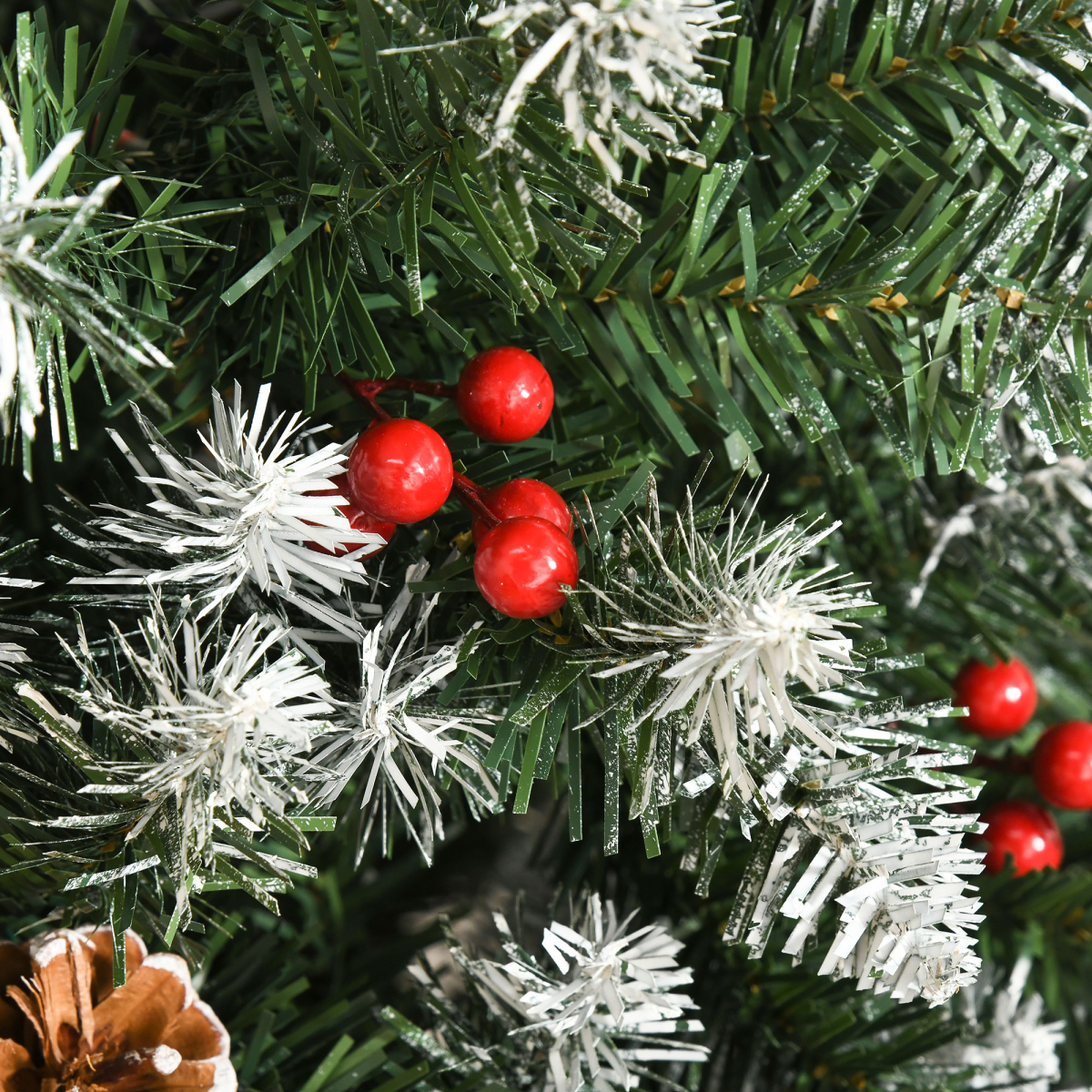 6FT Artificial Christmas Tree Pencil Tree Berries Pinecones Foldable Feet Green