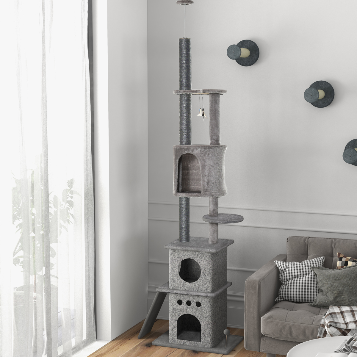 Huge Cat Tree Floor to Ceiling Kitten Climbing Activity Center Multi-level