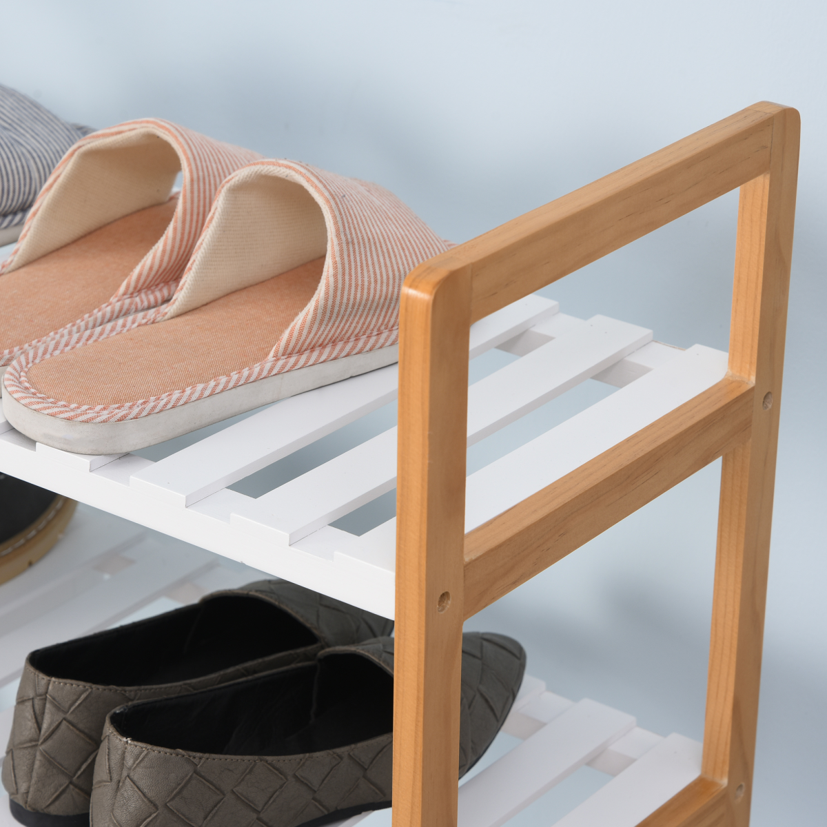 4-Tier Shoe Rack Simple Home Storage Wood Frame Boot Compartment Home