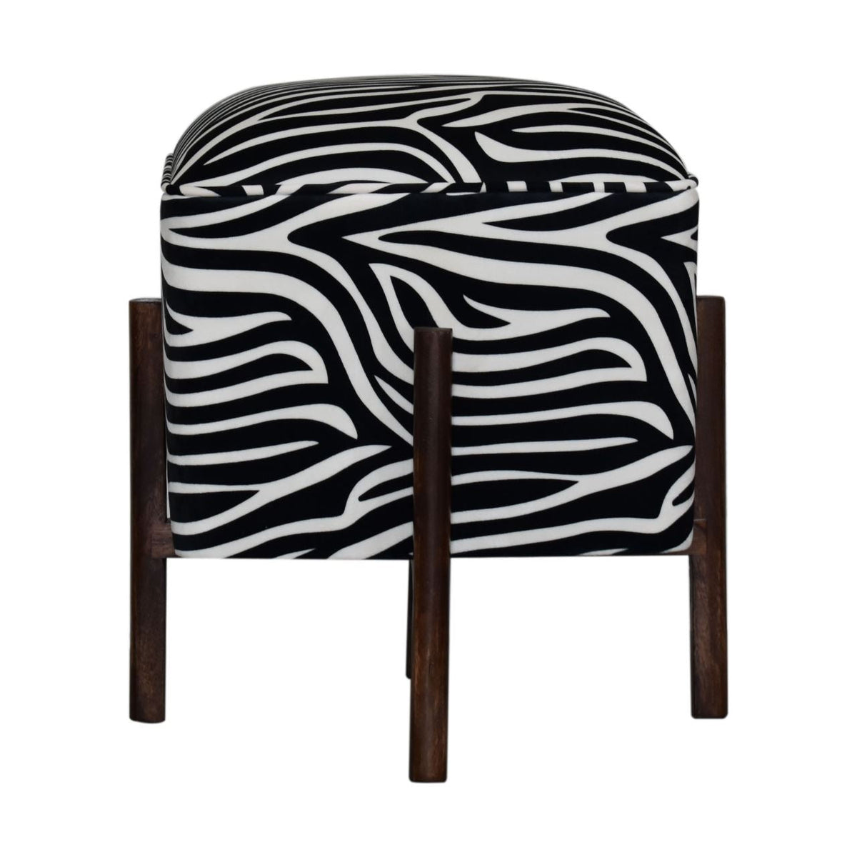 Artisan Zebra Print Footstool with Solid Wood Legs