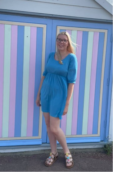 Petite Blue Dress with Pockets – Breastfeeding Friendly
