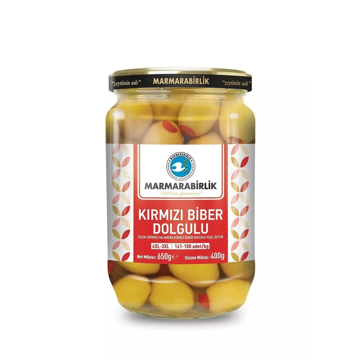 Marmarabirlik Green Olives Stuffed with Red Peppers 400 Gr