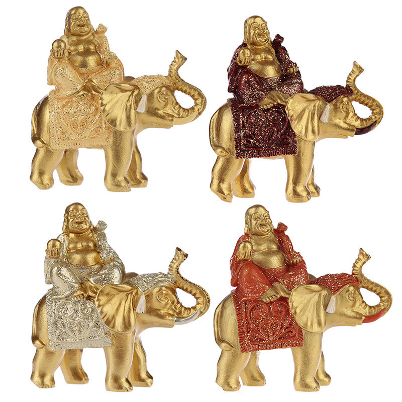Lucky Buddha Sitting on Glitter Elephant