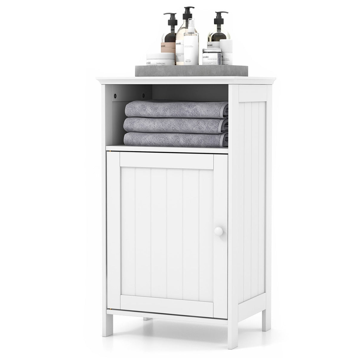 Bathroom Floor Single Door Side Cabinet with Open Compartment-Black