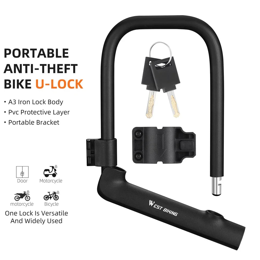 Bicycle U Lock Anti-Theft Padlock for Bike Scooter Motorcycle Cycling Accessory