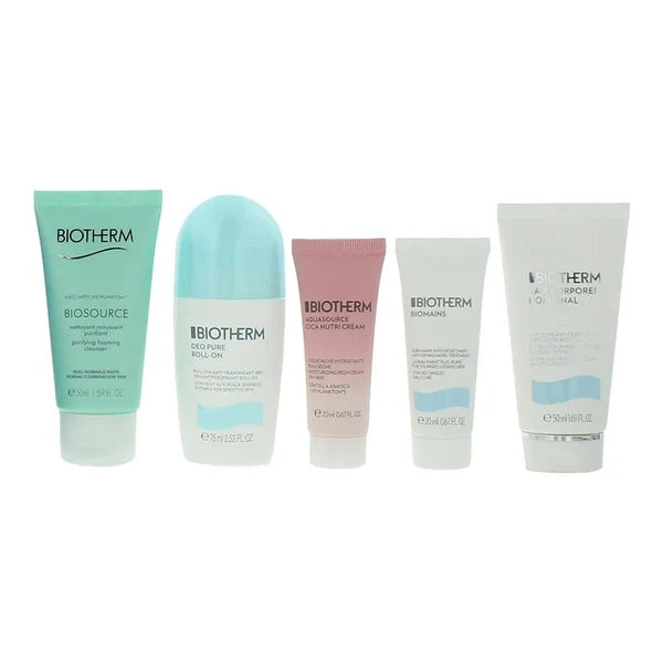 Biotherm Aquasource Routine Pouch Set Deodorant Roll-On 75ml + Cleanser 50ml + Hand cream 20ml + Body lotion 50ml + Face cream 20ml