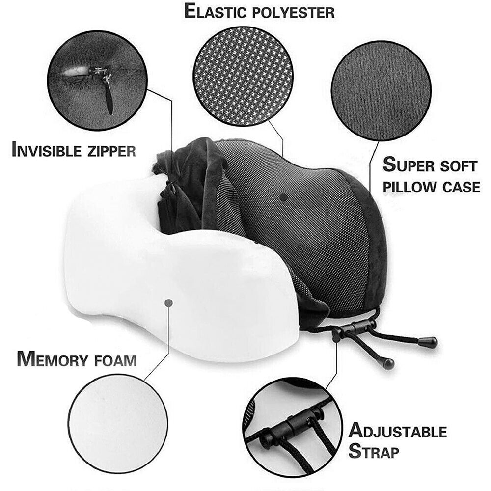 Memory Foam Travel Pillow Neck Support Cushion Drawstring Portable Travelling