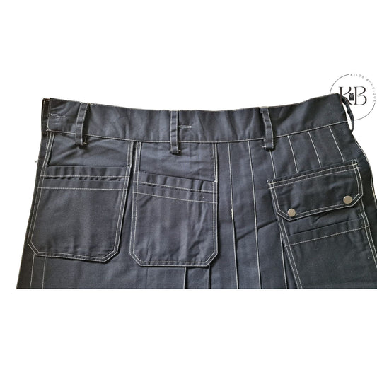 Black Handmade Utility Kilt – Heavy-Duty Cargo Work Kilt