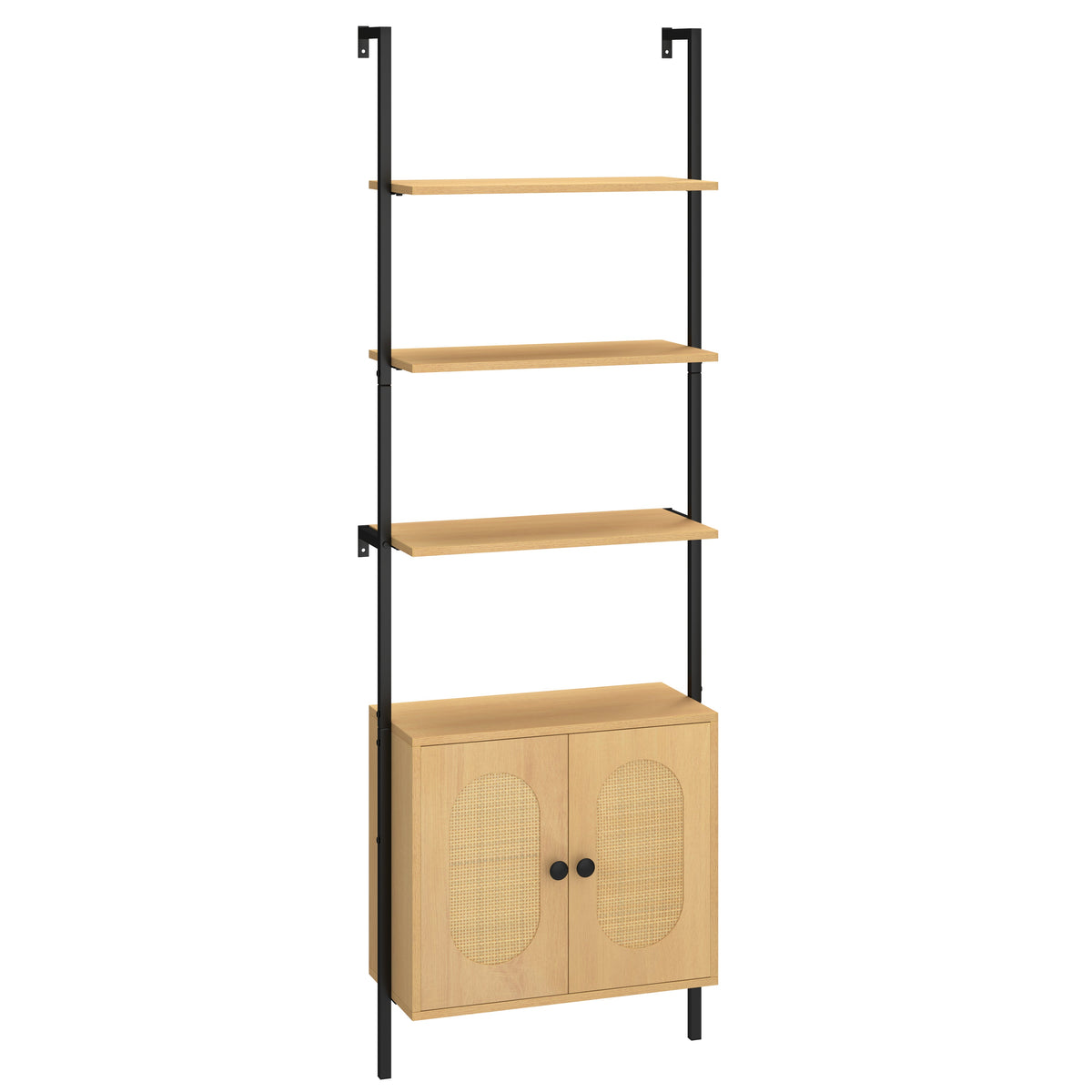 Bookcase with Rattan Cabinet and Adjustable Shelf-Natural