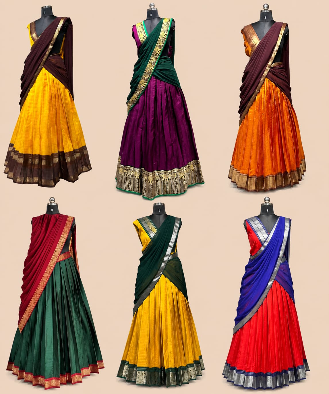 Yellow Maroon Kerala Half Saree Set | South Indian Traditional Half Saree | Ready-to-Wear Skirt & Dupatta | Unstitched Blouse Piece | Fest