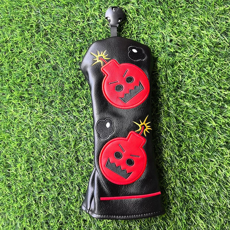 Cartoon Bomb Golf Headcovers PU Leather Driver Fairway Wood Putter Head Covers