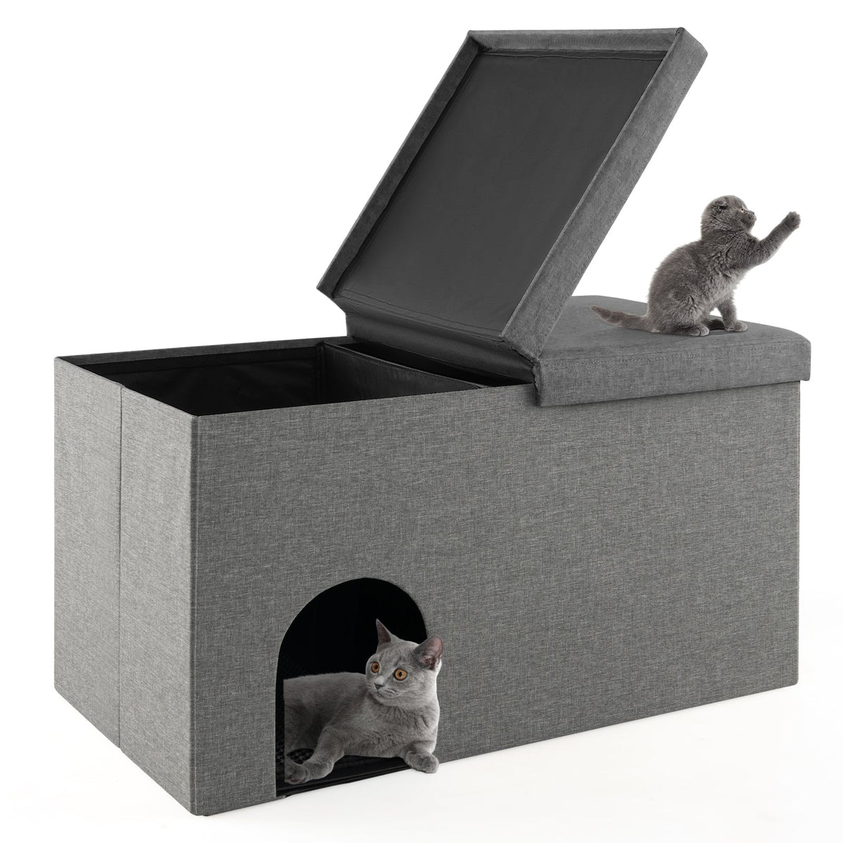 3-in-1 Hidden Cat Washroom Ottoman Shoe Bench-Beige