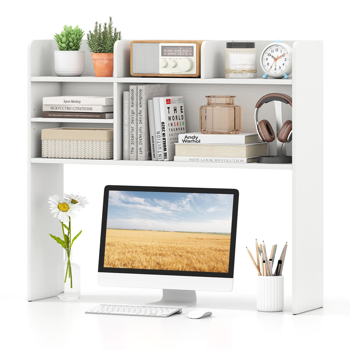 Desktop Bookshelf 3-Tier Display Rack Bookcase Storage Rack-Natural