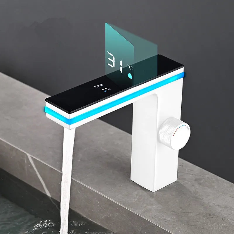 Digital Display LED Bathroom Basin Tap Faucet Smart Temperature Mixer Hot Cold