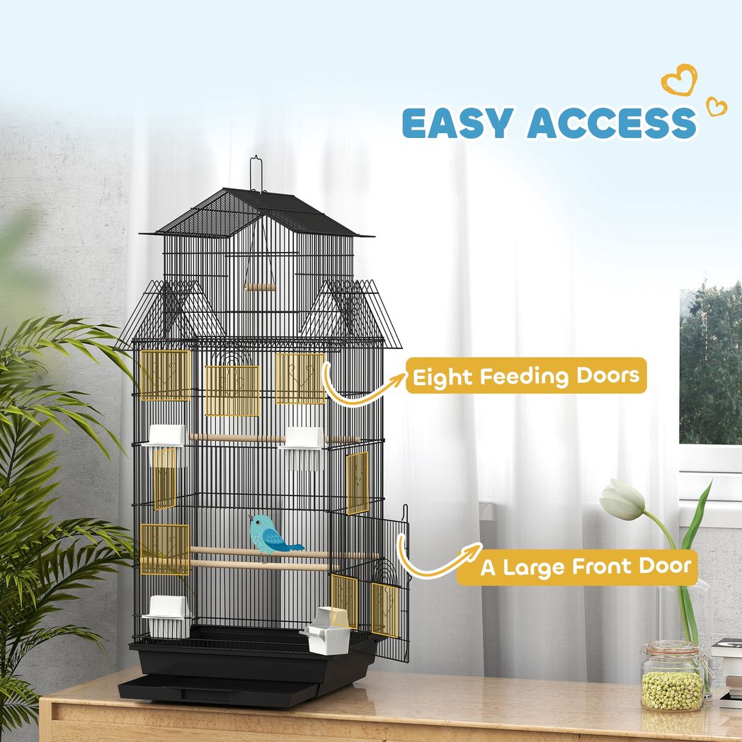 PawHut Metal Bird Cage with Perch, Food Containers & Handle — For Finch, Canary & Budgie