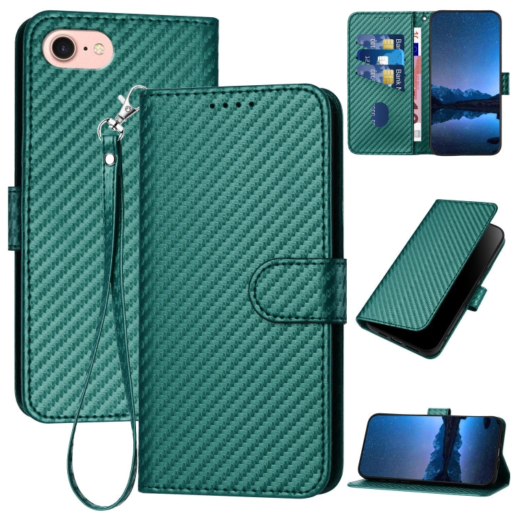 YX0070 Handyhülle aus Kohlefaser-Leder mit Schnalle und Umhängeband, Für iPhone 14 Pro, Für iPhone 14 Pro Max, Für iPhone SE 2022 / SE 2020 / 8 / 7