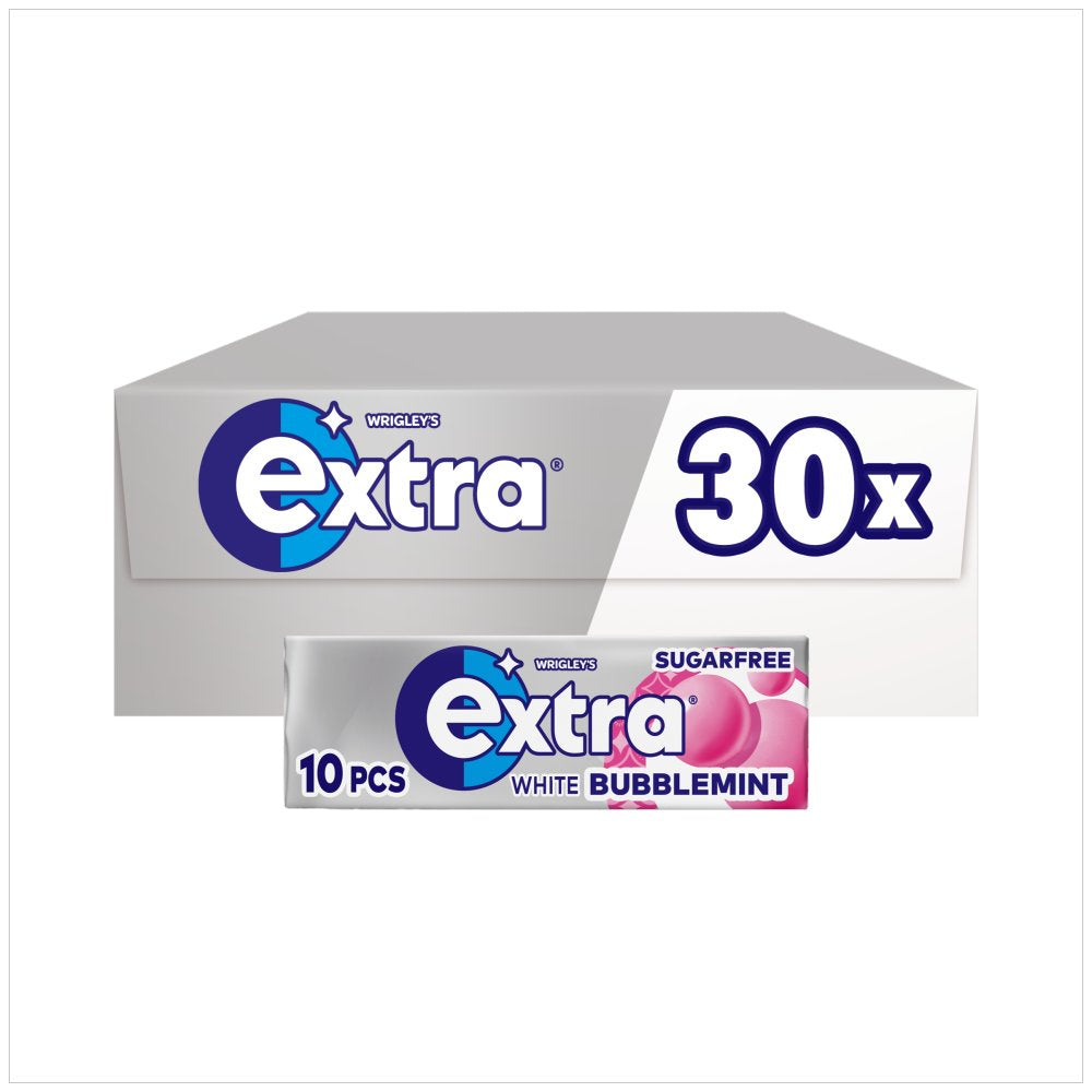 Extra White Chewing Gum Sugar Free Bubblemint 10 Pieces (Case of 30)
