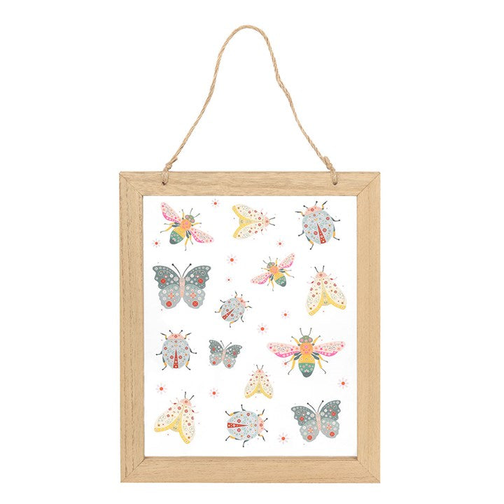 Floral Bug Print Glass Wall Hanging