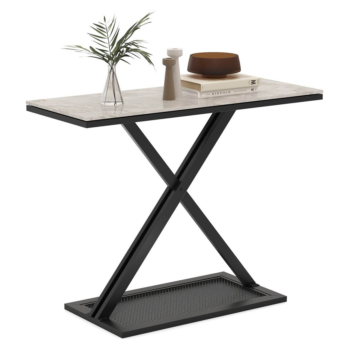 Faux Marble Top Metal Frame Entryway Console Table