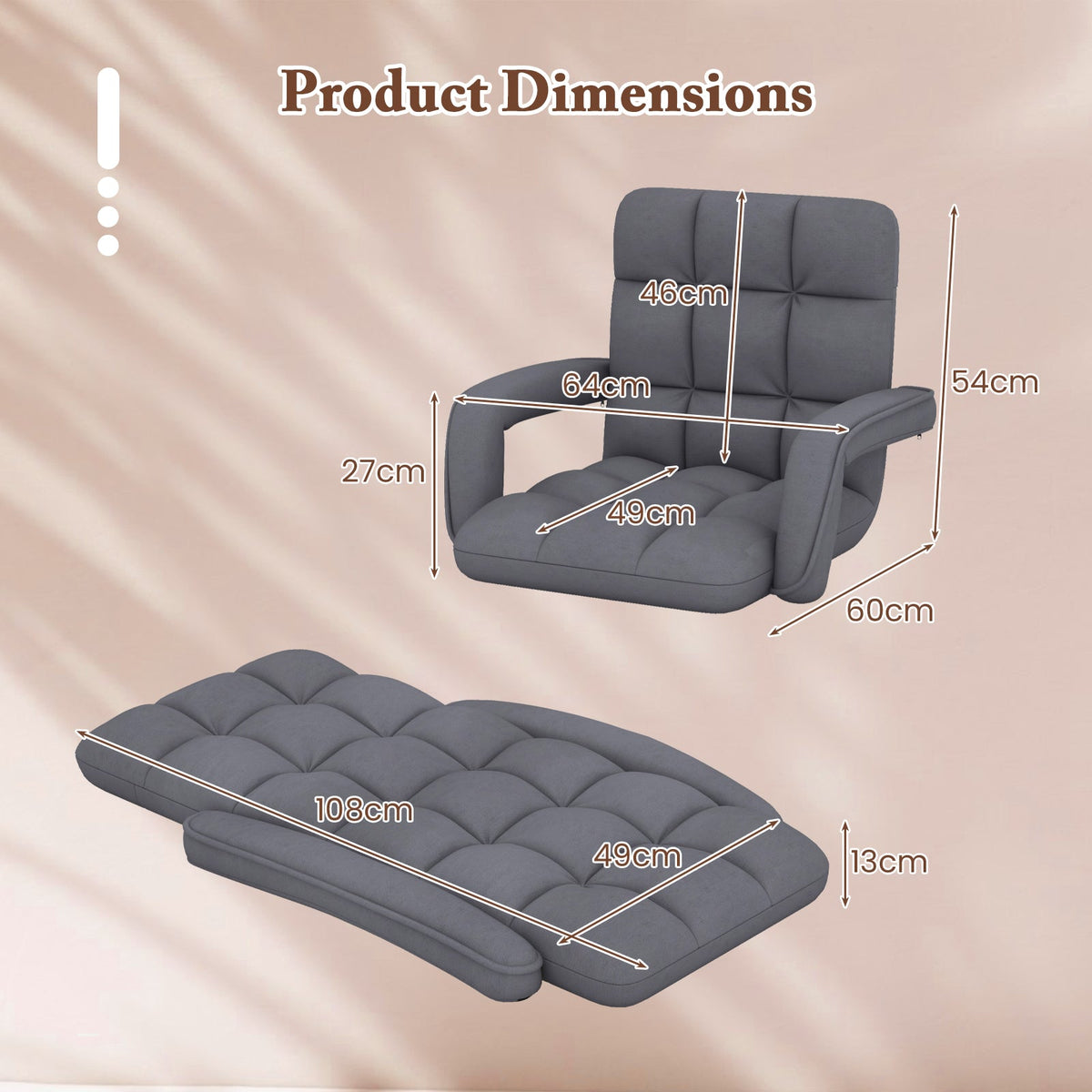 Floor Gaming Chair for Adults with Back Support and Adjustable 6-Position-Grey