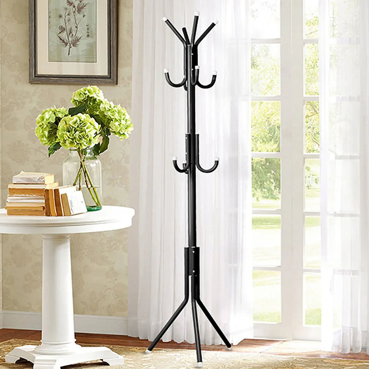 Freestanding Metal Coat Stand Clothes Hat Holder with Multi Hooks Home Hallway