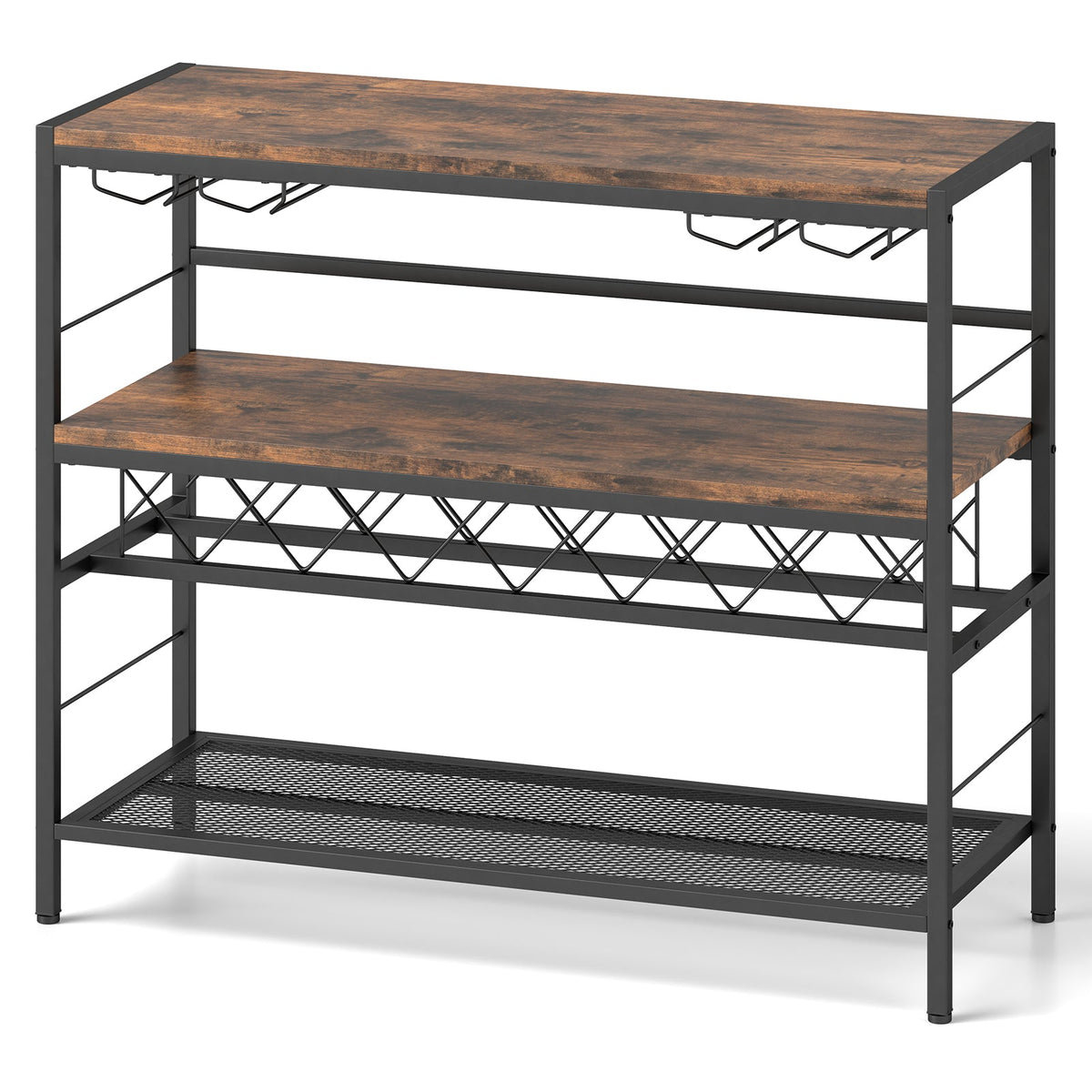 104 CM Wine Rack with 4 Glass Holders-Rustic Brown